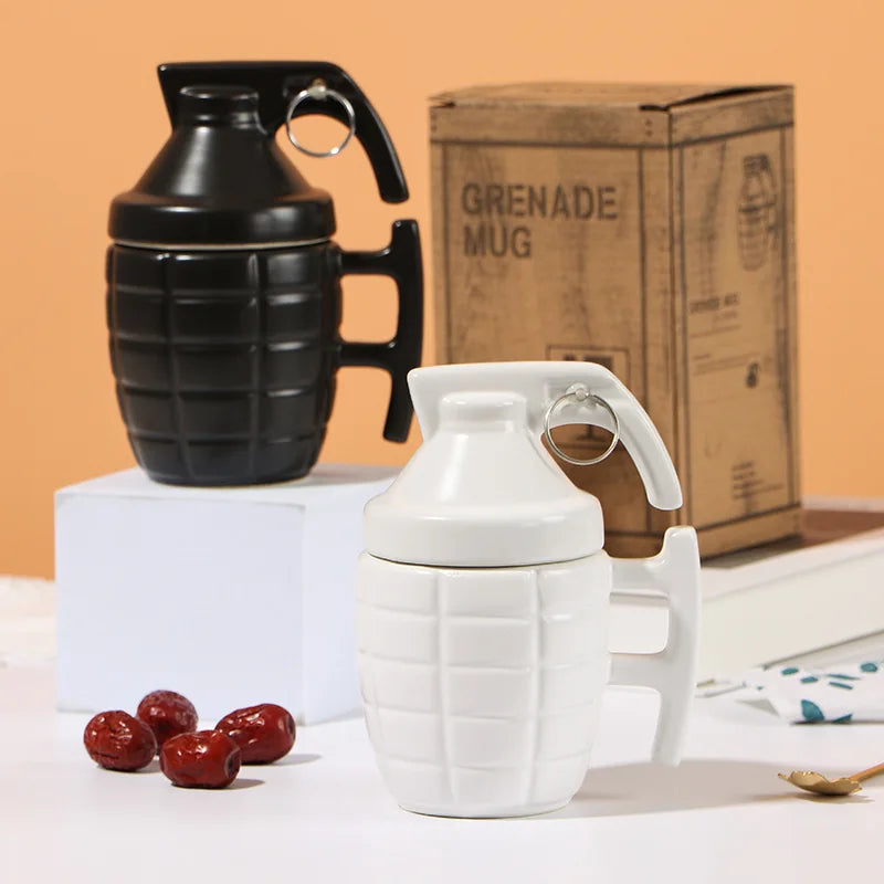 Retro Pop Art Ceramic Grenade Mug with Lid