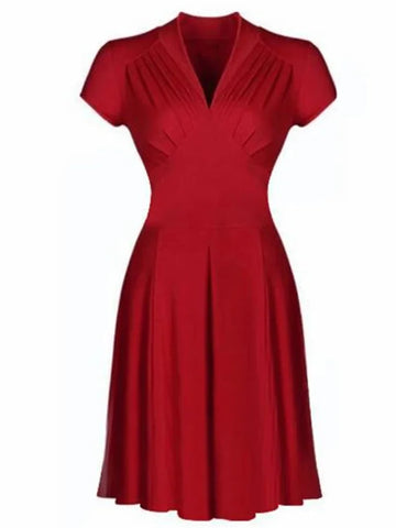 Cap Sleeve Pleated Bodice A Line Midi Dress