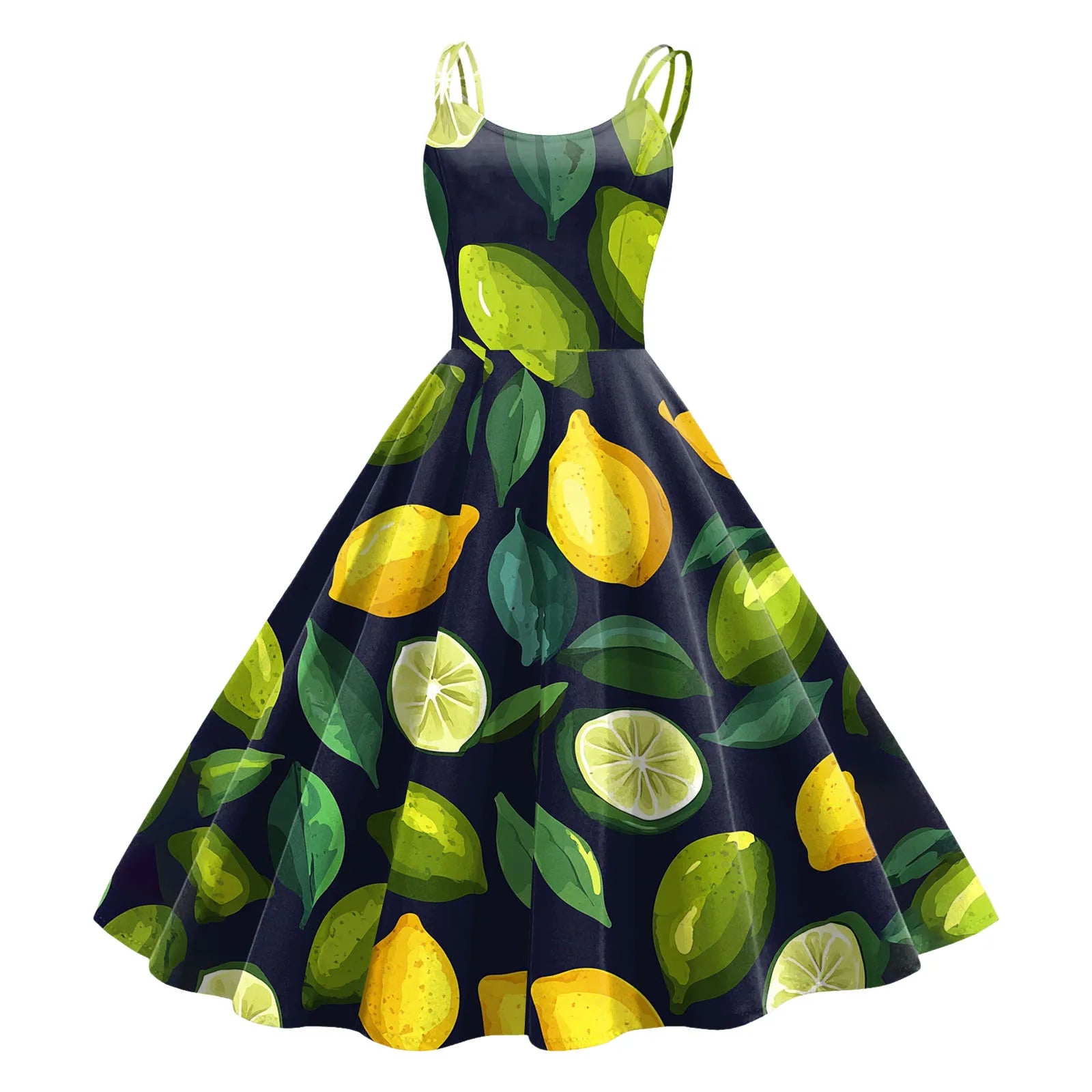 Fruit Print Spaghetti Strap Midi Dress