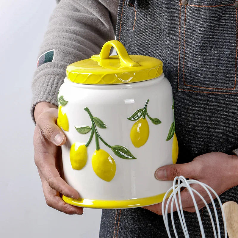 "Amalfi Coast" Embossed Lemon Ceramic Airtight Storage Canister