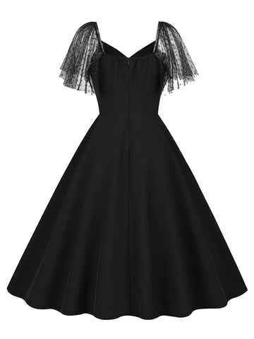 Sheer Mesh Sleeve Fit and Flare Midi Dress