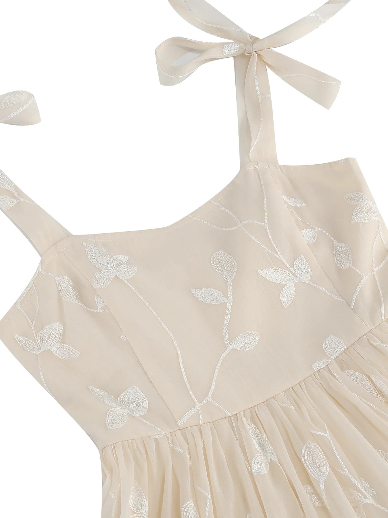 Embroidered Tie Strap Tulle Dress