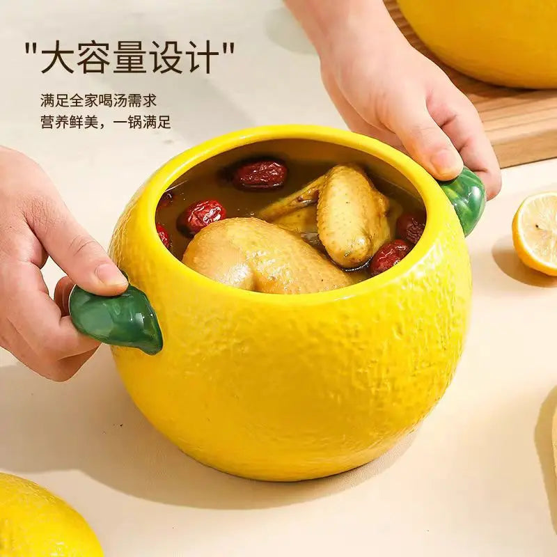 Amalfi Coast Embossed Lemon Soup Pot with Lid