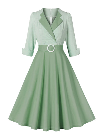 Gingham Collar Belted Fit & Flare Dress