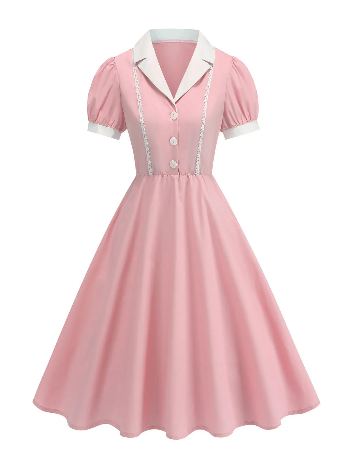 Lace Trim Contrast Collar Fit & Flare Dress