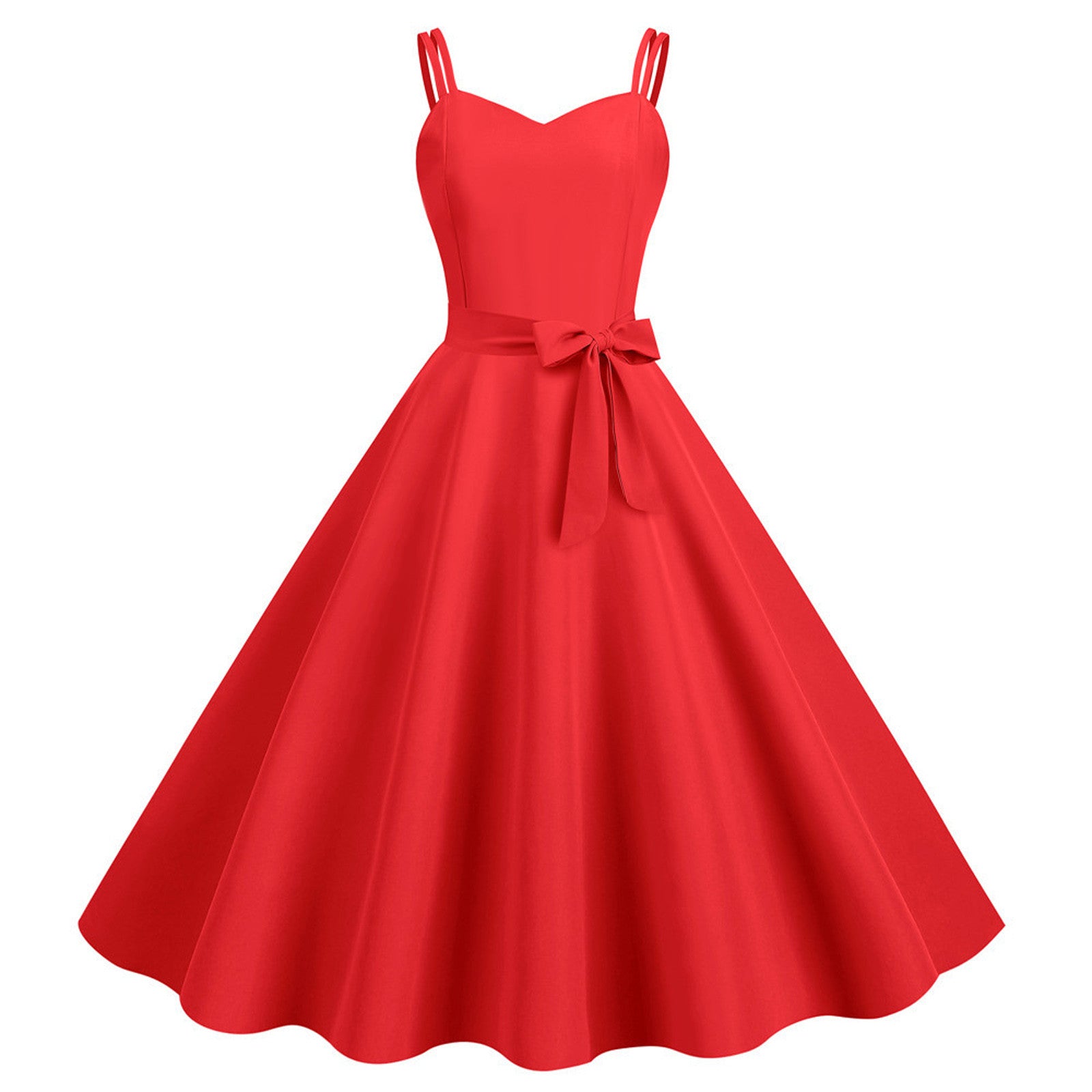 Sweetheart Neck Strappy Midi Dress with Waist Tie