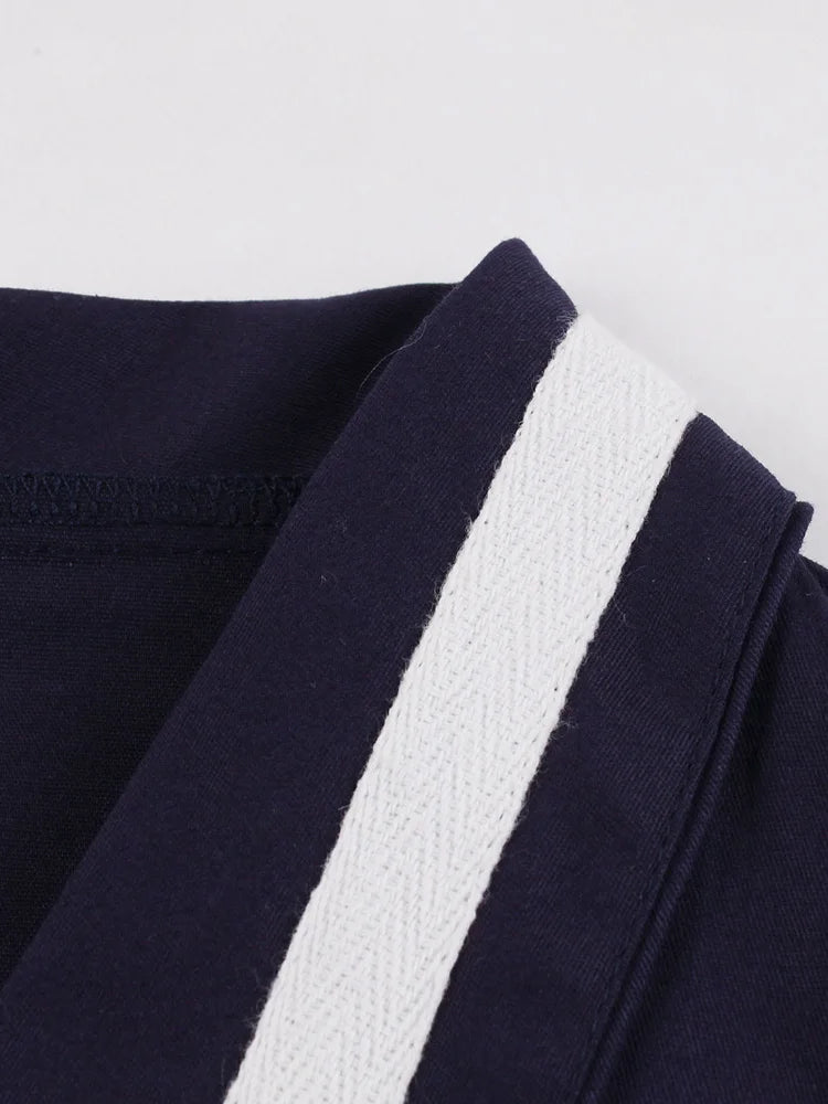 Contrast Trim Wrap Collar Fit & Flare Dress