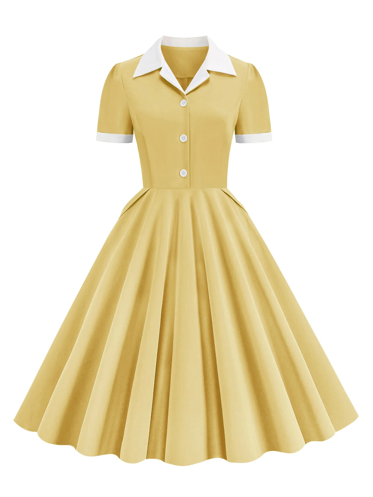 Contrast Collar Button Front Fit & Flare Dress