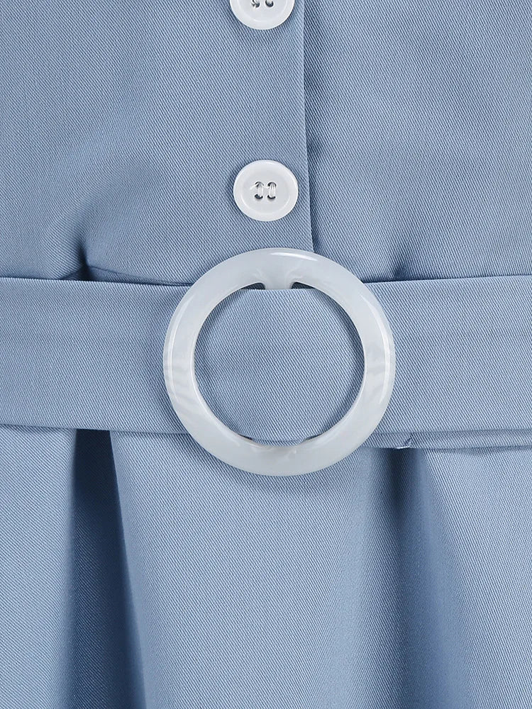 Contrast Trim Button-Front Fit & Flare Dress