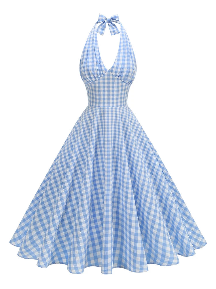 Gingham Halter Full Skirt Dress