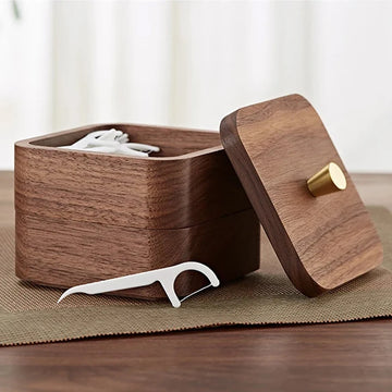 Heirloom Quality Black Walnut Dual Storage Toothpick & Floss Box