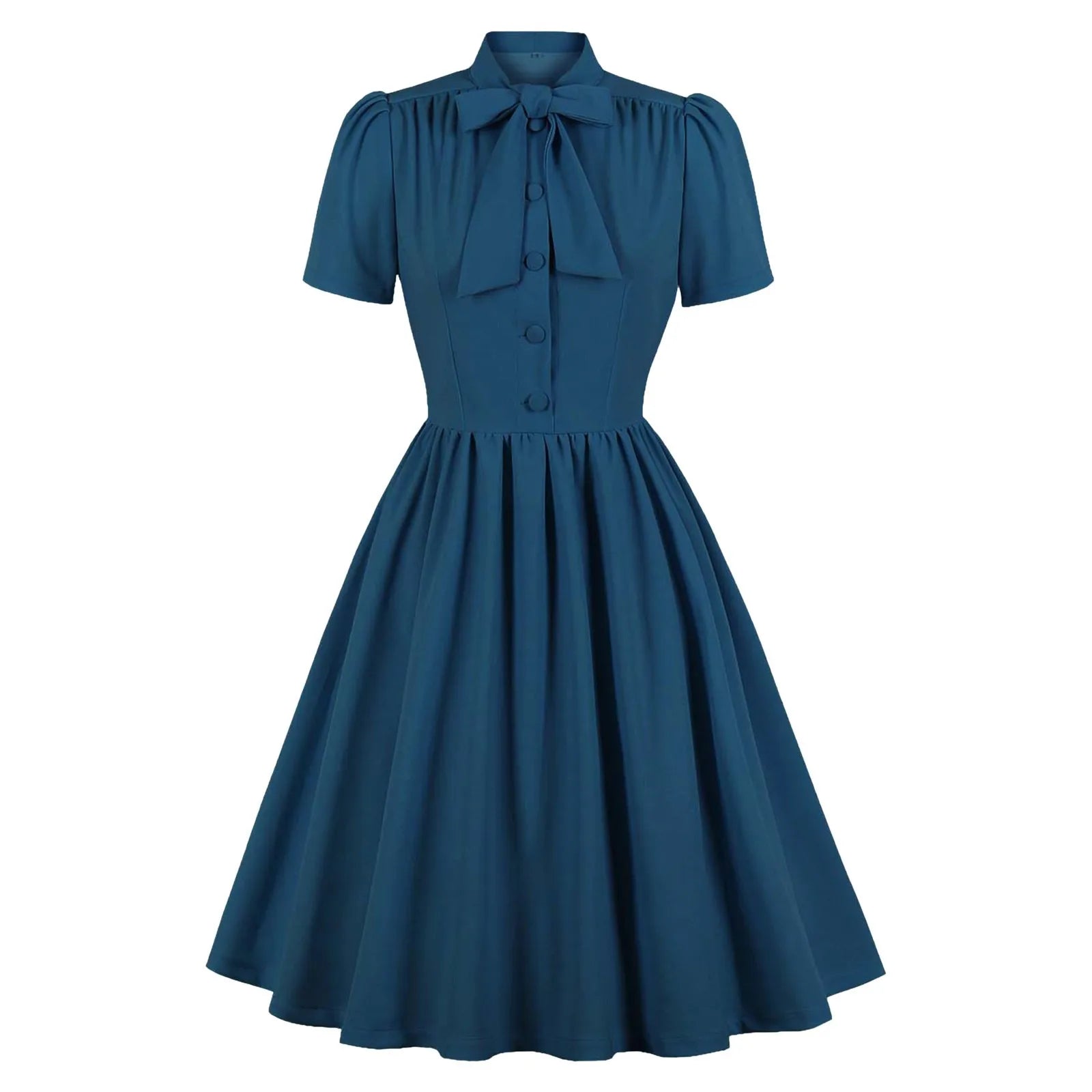 Short Sleeve Button Front Midi Dress with Neck Tie