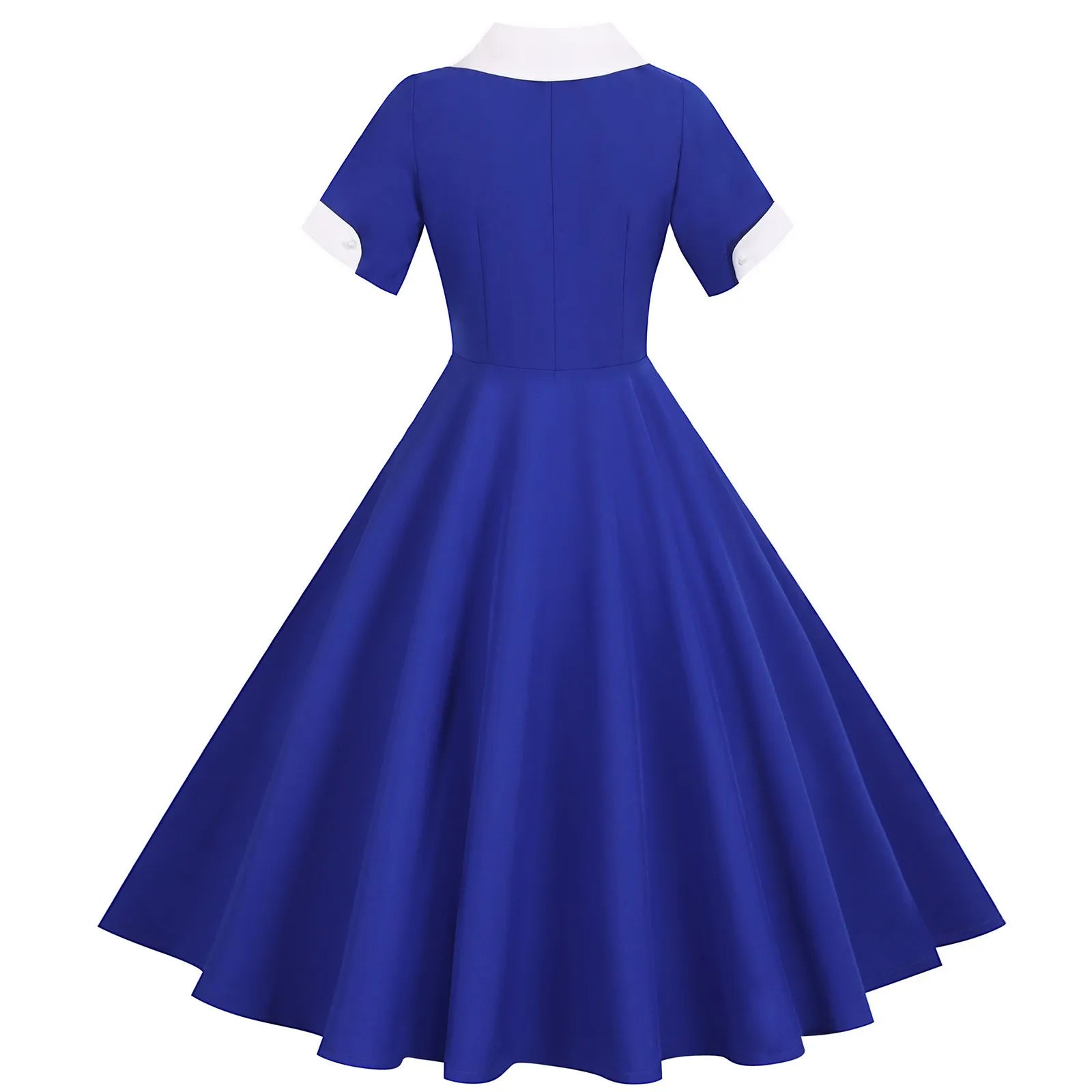Contrast Collar Button Front Midi Dress