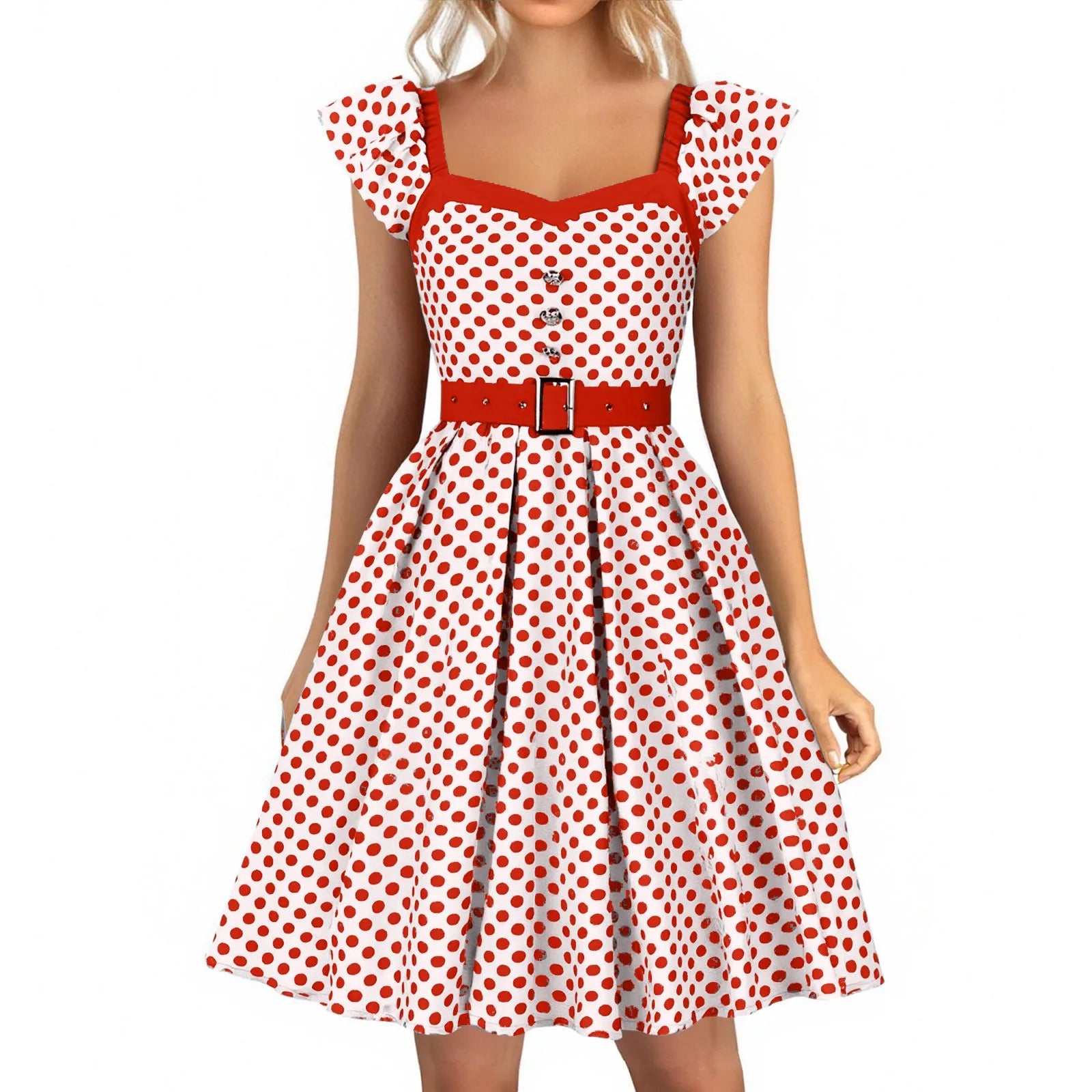 Vintage Dress Kawaii Vintage Swing A Line Casual Dress for Summer Polka Dot Print Patchwork Elegant Office Wear Holiday Dress