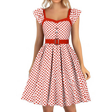 Vintage Dress Kawaii Vintage Swing A Line Casual Dress for Summer Polka Dot Print Patchwork Elegant Office Wear Holiday Dress