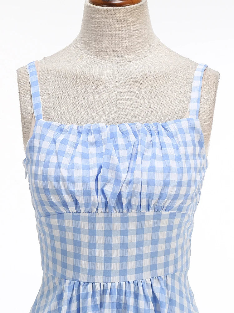 Gingham Square Neck Fit & Flare Dress