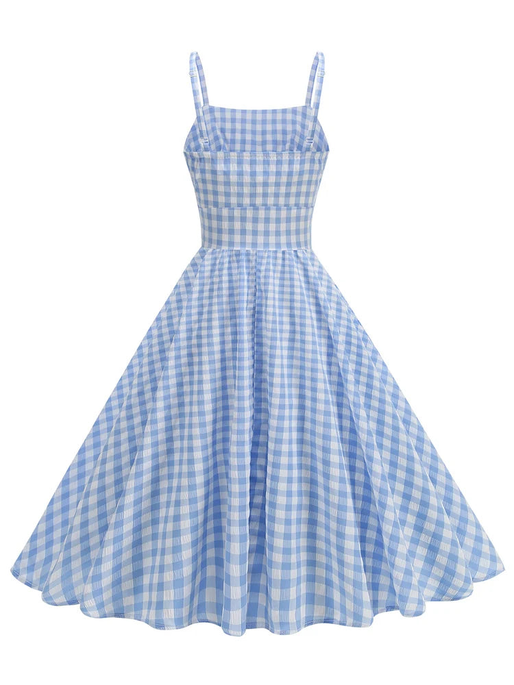 Gingham Square Neck Fit & Flare Dress