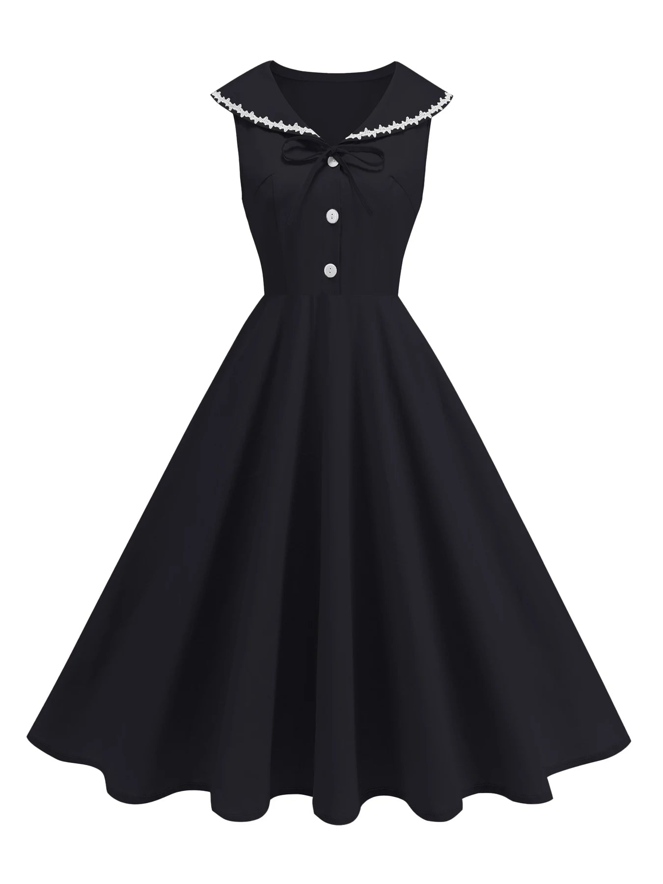 Sailor Collar Sleeveless Midi Dress with Button Front