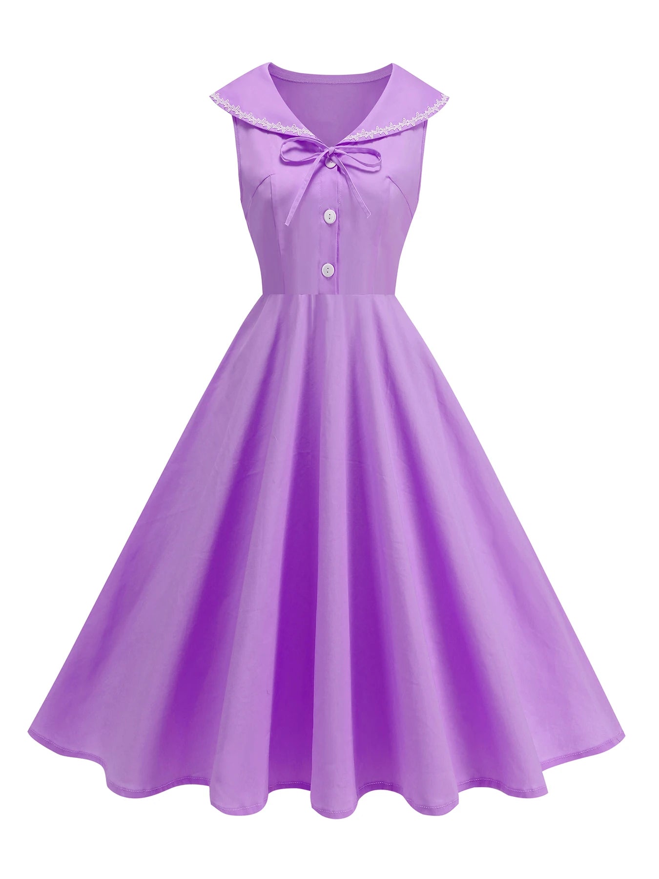 Sailor Collar Sleeveless Midi Dress with Button Front