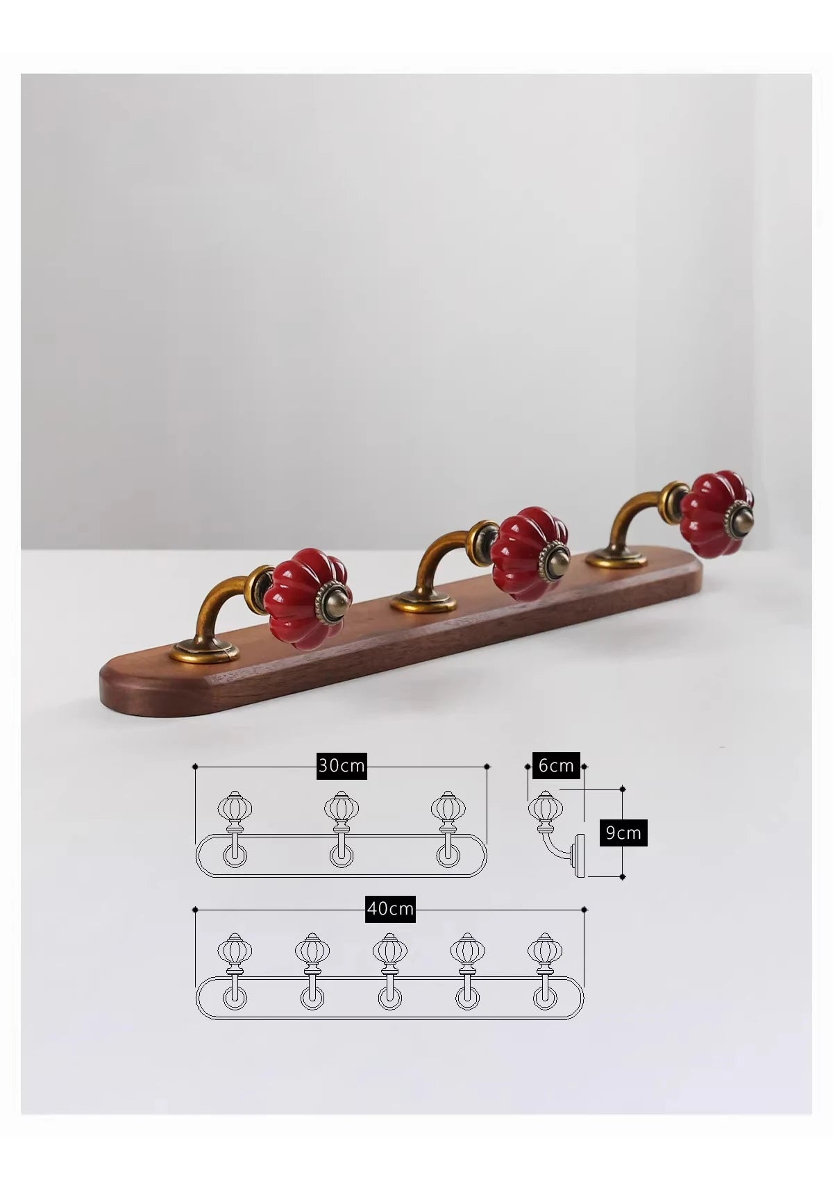 Mid-Century Minimalist Solid Wood Multiple Hanging Hooks