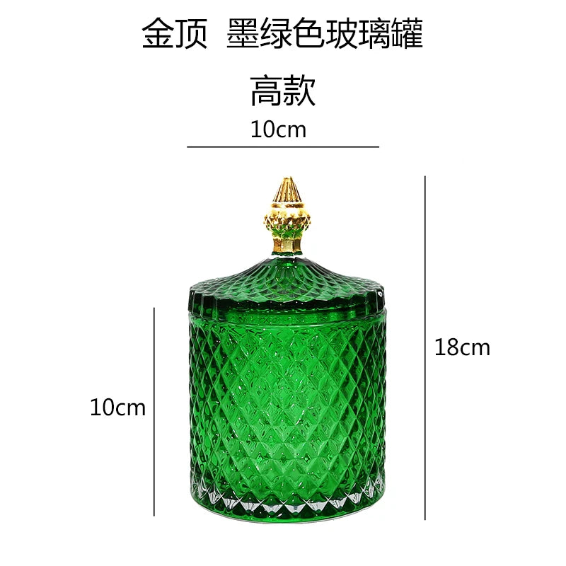 "Emerald Regency" Embossed Green Glass Jewelry & Candy Box