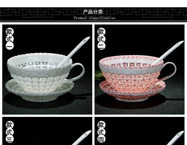 Antique Style Woven-Relief Ceramic Coffee Cup & Saucer Set