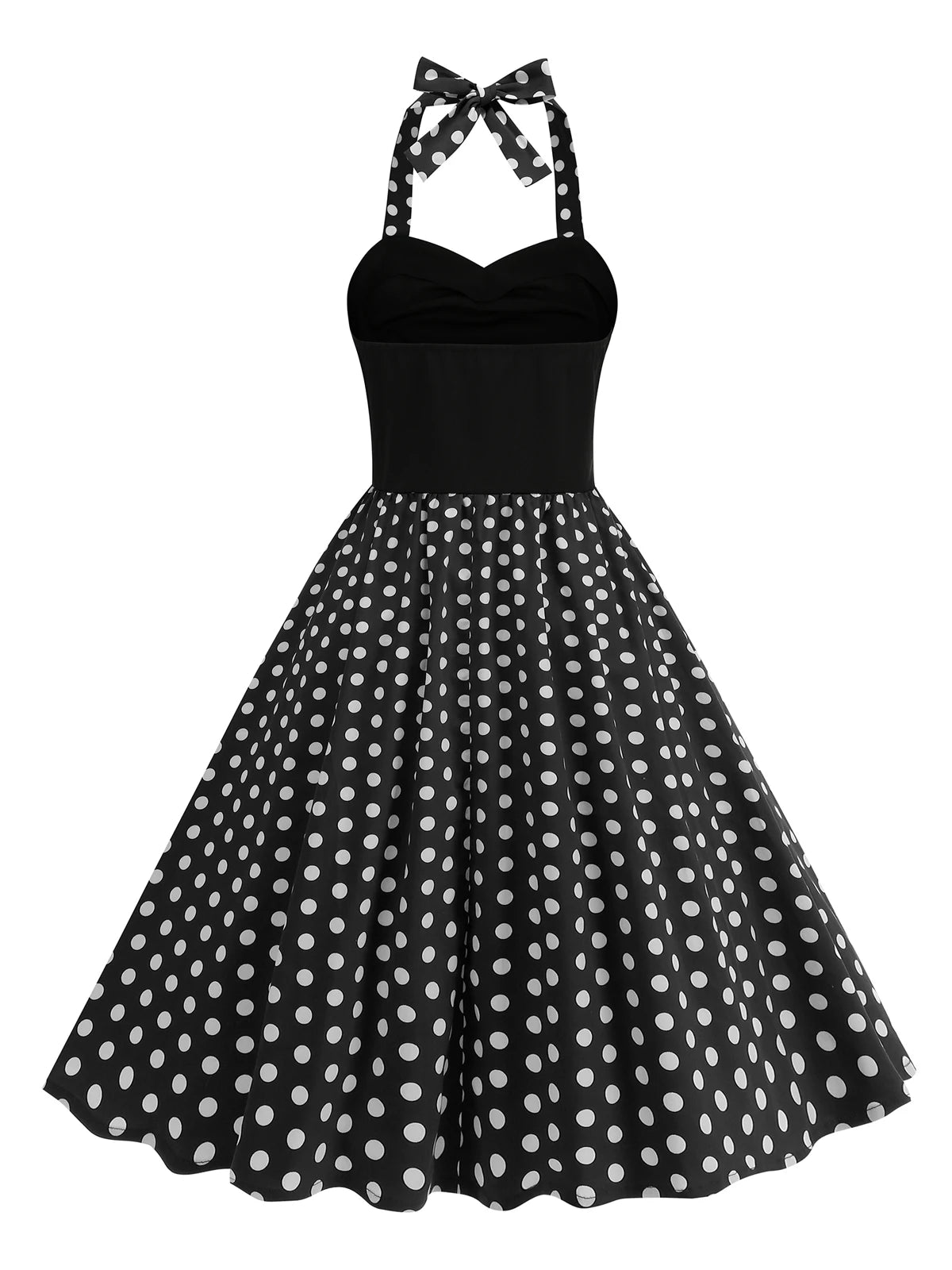 Contrast Bodice Polka Dot Halter Dress