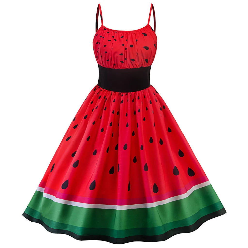 Watermelon Print Fit and Flare Dress