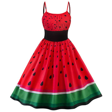 Watermelon Print Fit and Flare Dress