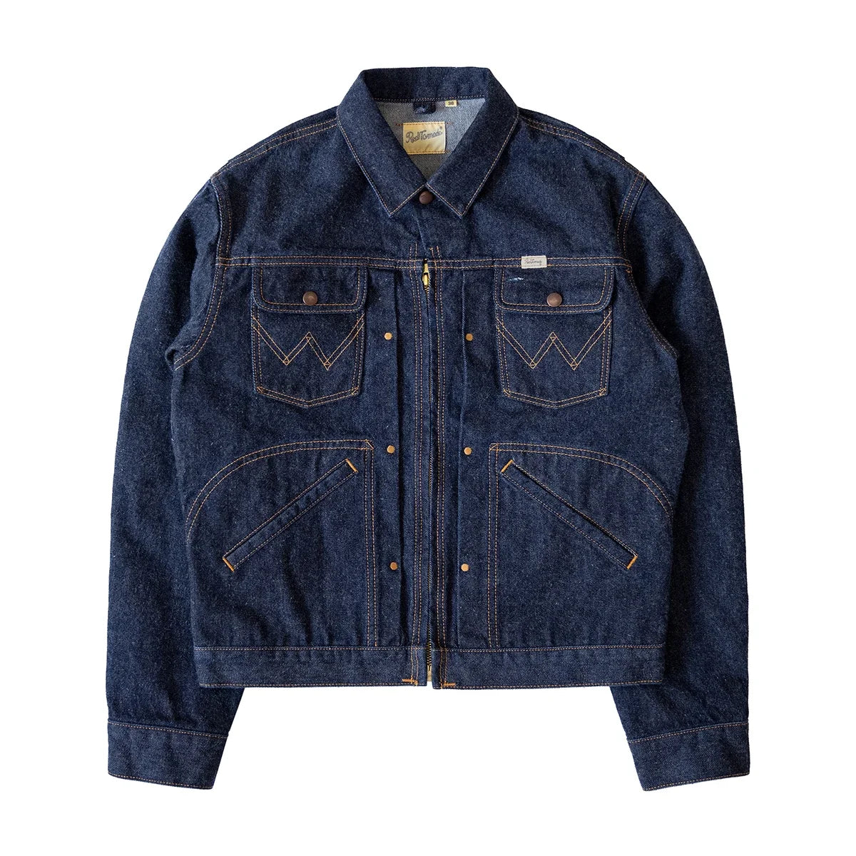 Denim Workwear Jacket with Zip Front and Snap Pockets