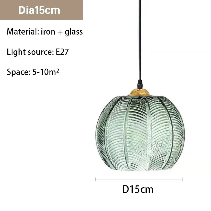 Mid-Century Botanical Dark Green Leaf Glass Pendant Lamp