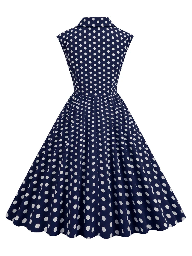 Sleeveless Polka Dot Button Front Midi Dress