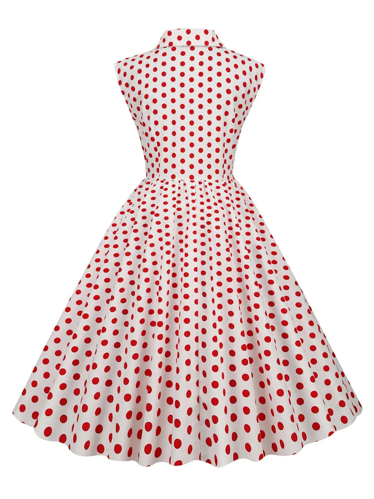 Sleeveless Polka Dot Button Front Midi Dress
