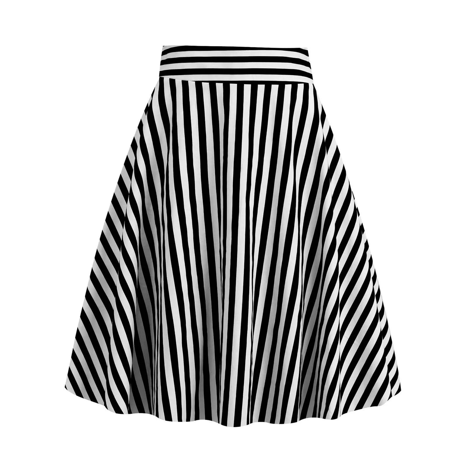 High Waist Vertical Stripe A Line Midi Skirt