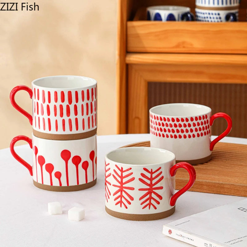 Retro Boho Painted Pattern Porcelain Stacking Mug