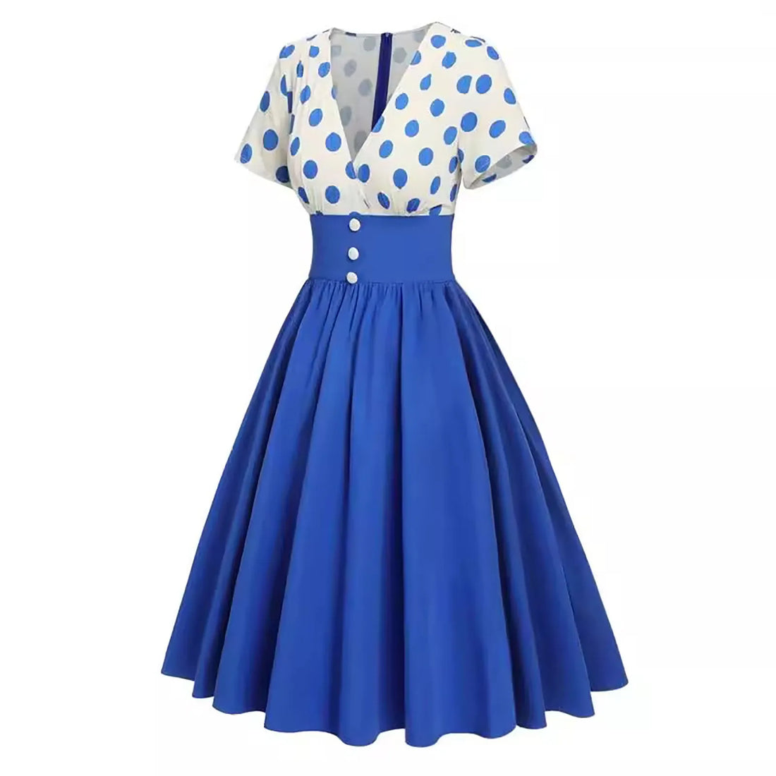 V Neck Polka Dot Fit and Flare Dress