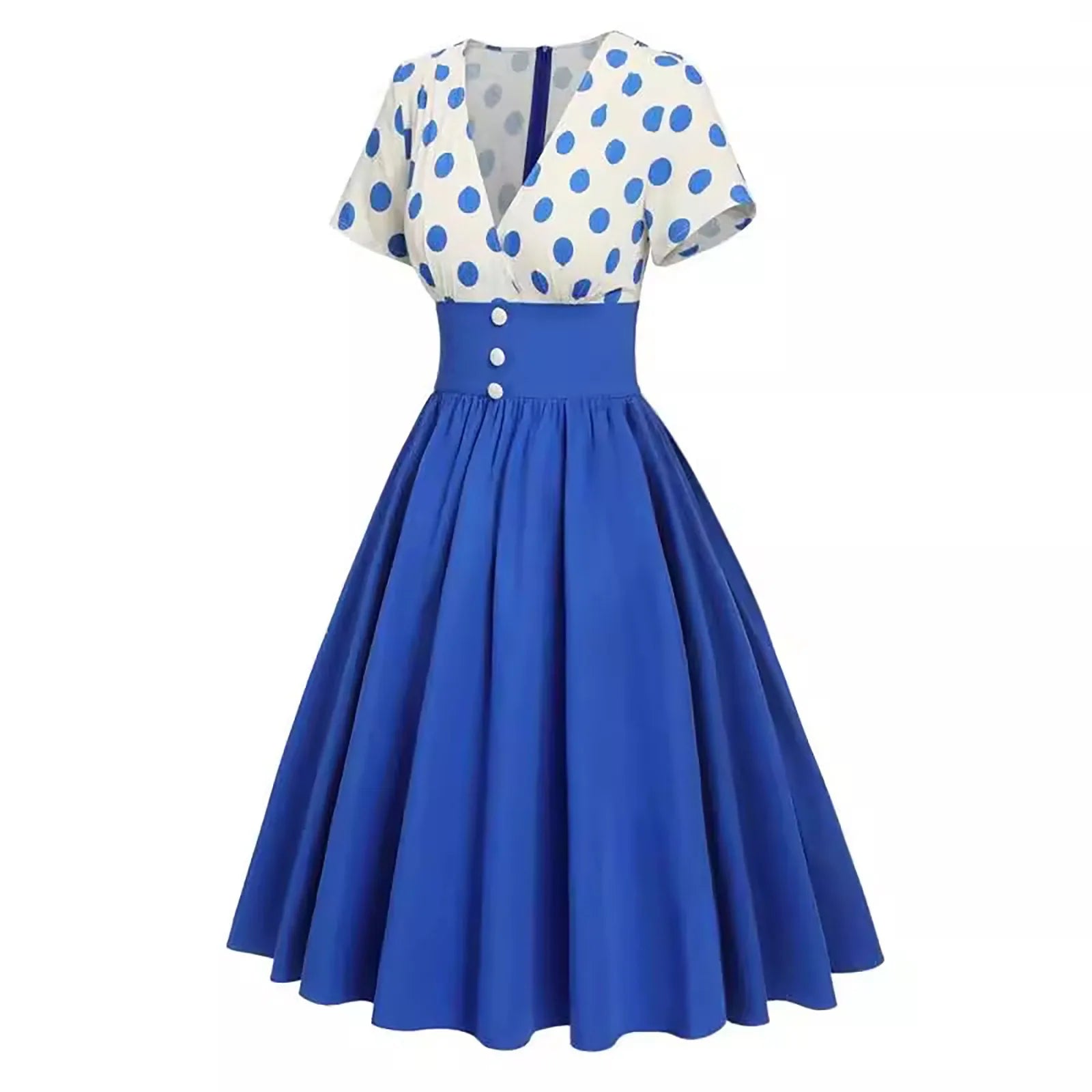V Neck Polka Dot Fit and Flare Dress