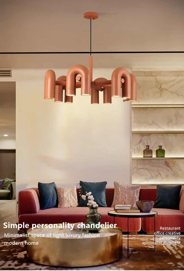 Retro Macaron U-Shape LED Pendant Chandelier