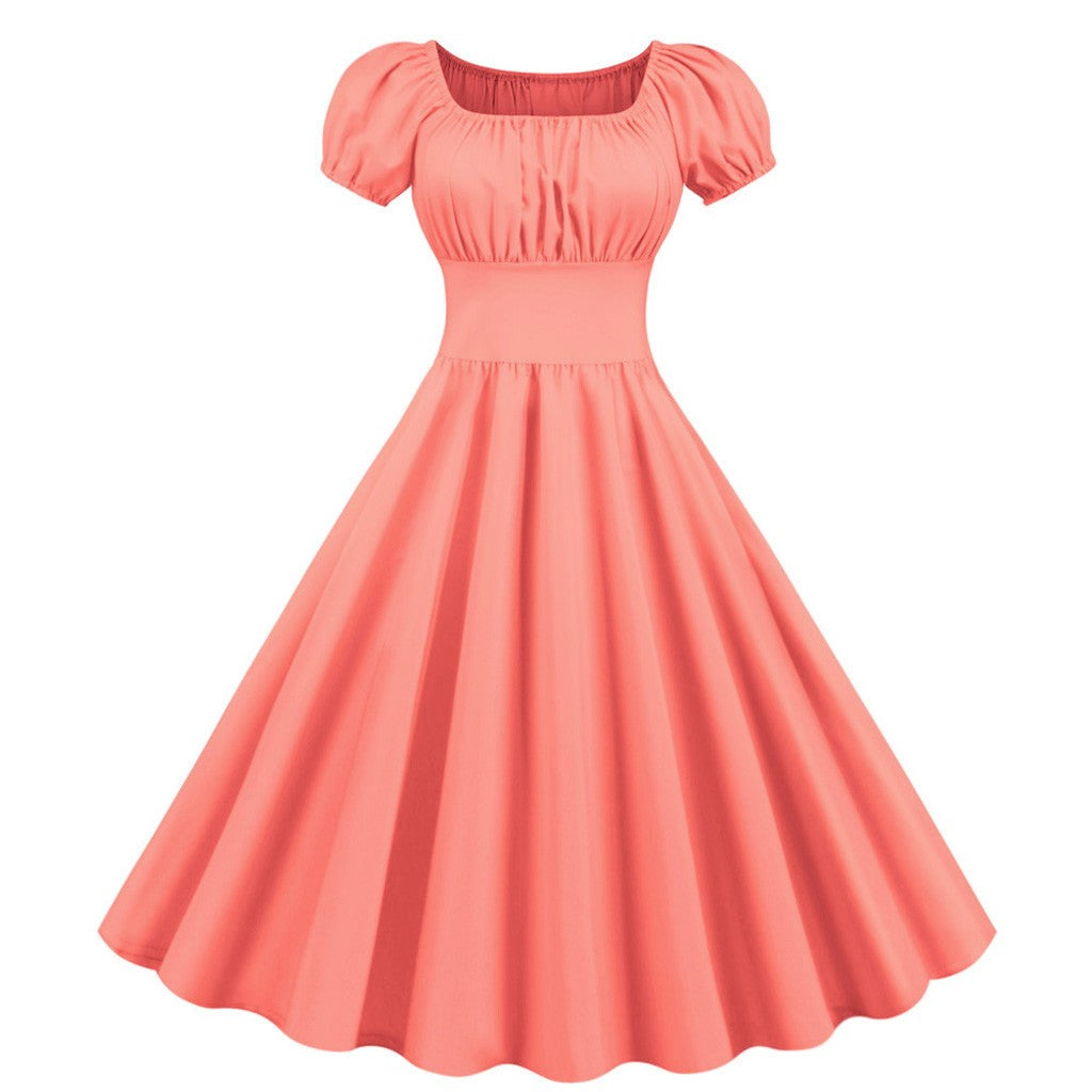 Puff Sleeve Square Neck Fit and Flare Midi Dress