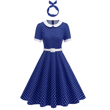 Polka Dot Collar Fit & Flare Dress with Headband