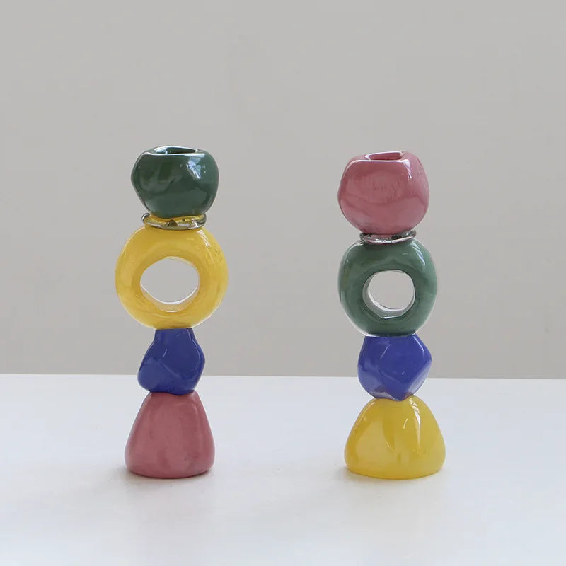 Classic Era Piled Stone Glass Candlestick Holder