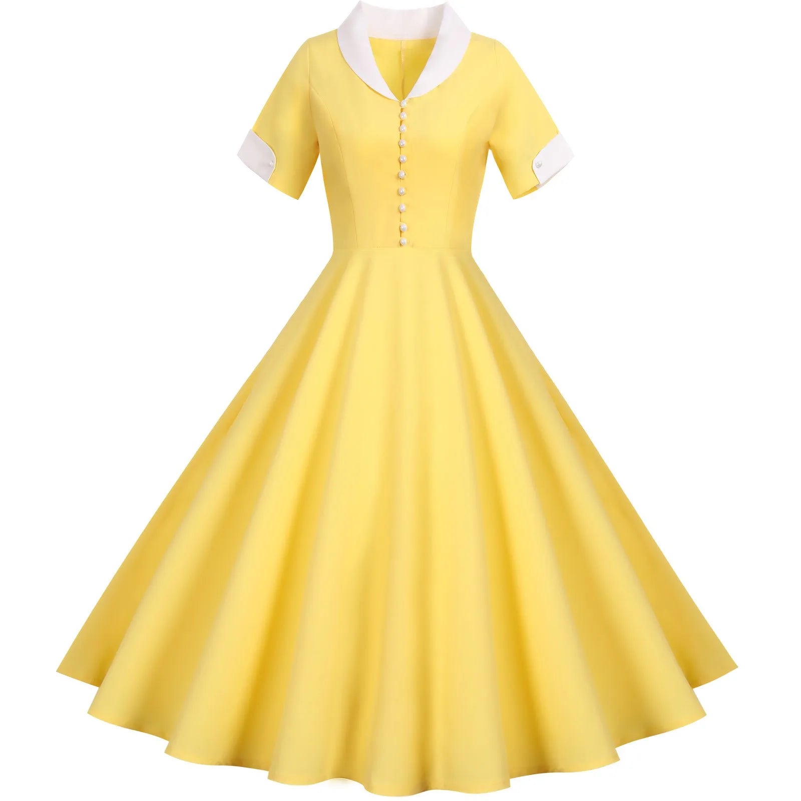 Contrast Collar Button Front Midi Dress