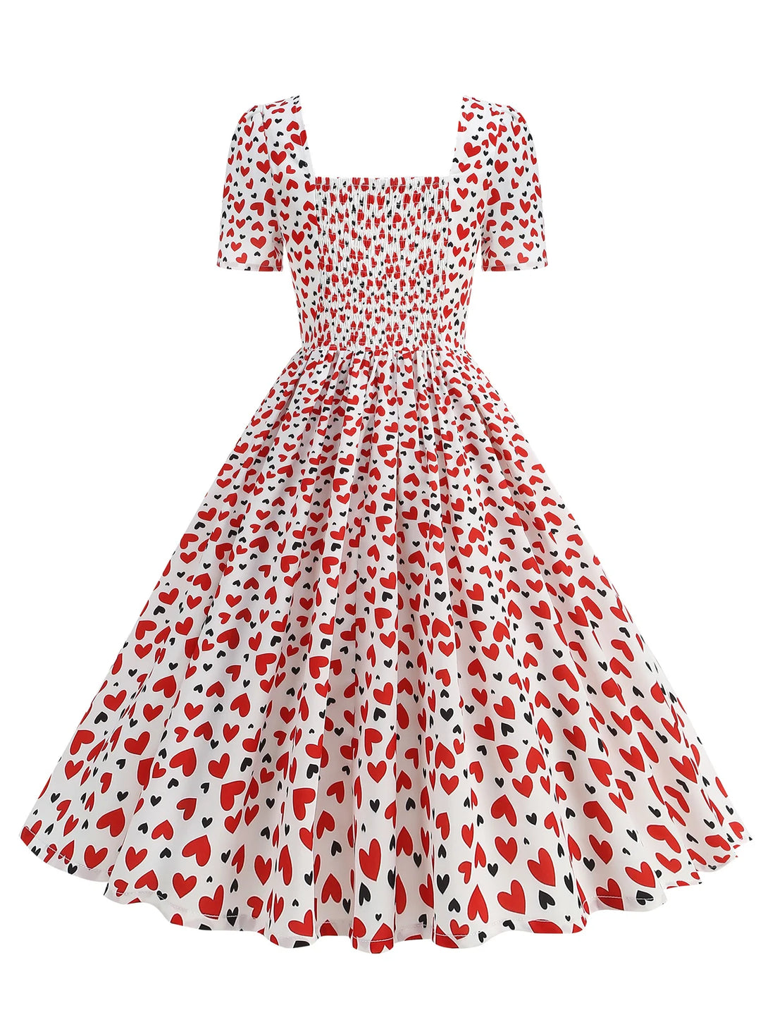 Heart Print Square Neck Fit & Flare Dress
