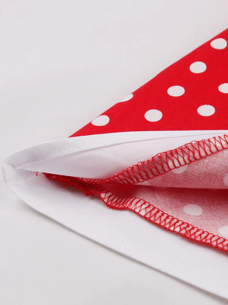 Polka Dot Short Sleeve Midi Dress with Waist Band