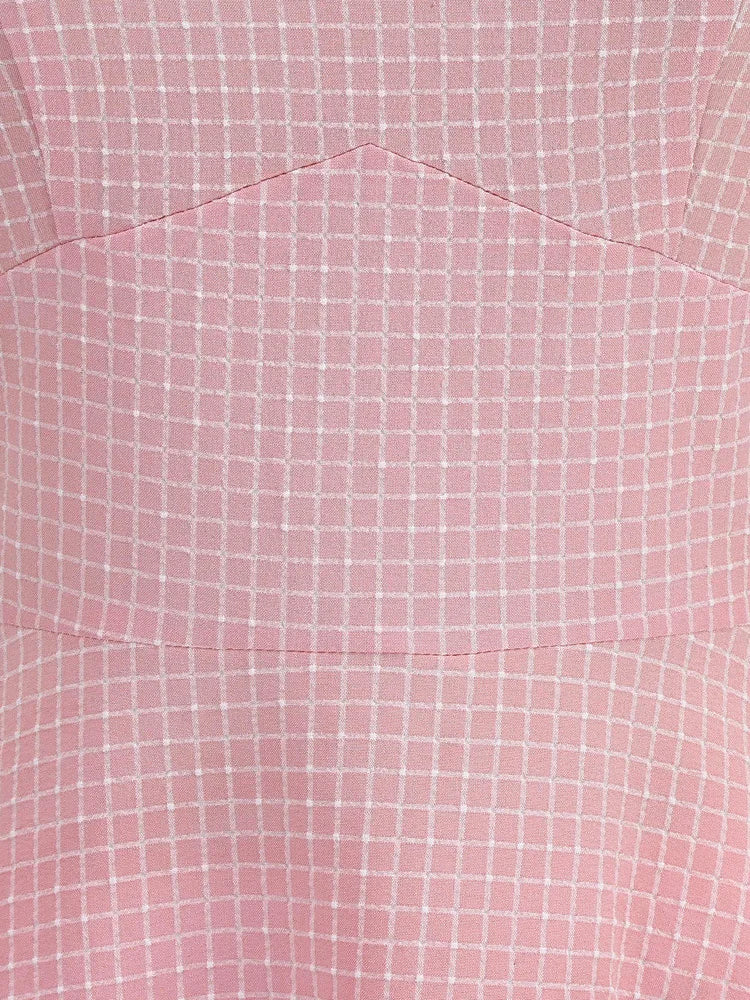 Halter Grid Print Fit & Flare Dress