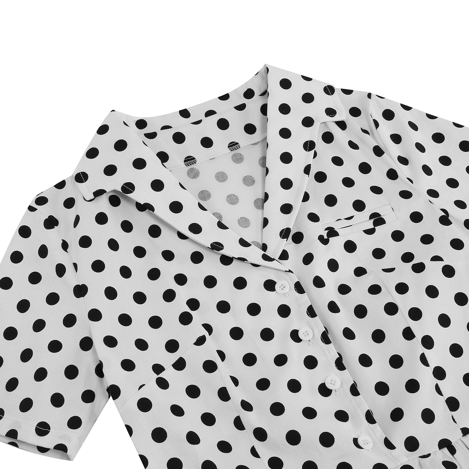 Women Vintage Polka Dots Dress Retro Elegant V-Neck Office Cocktail Tea Party 1950s 40s Swing Dress Summer Dress Short Sleeves