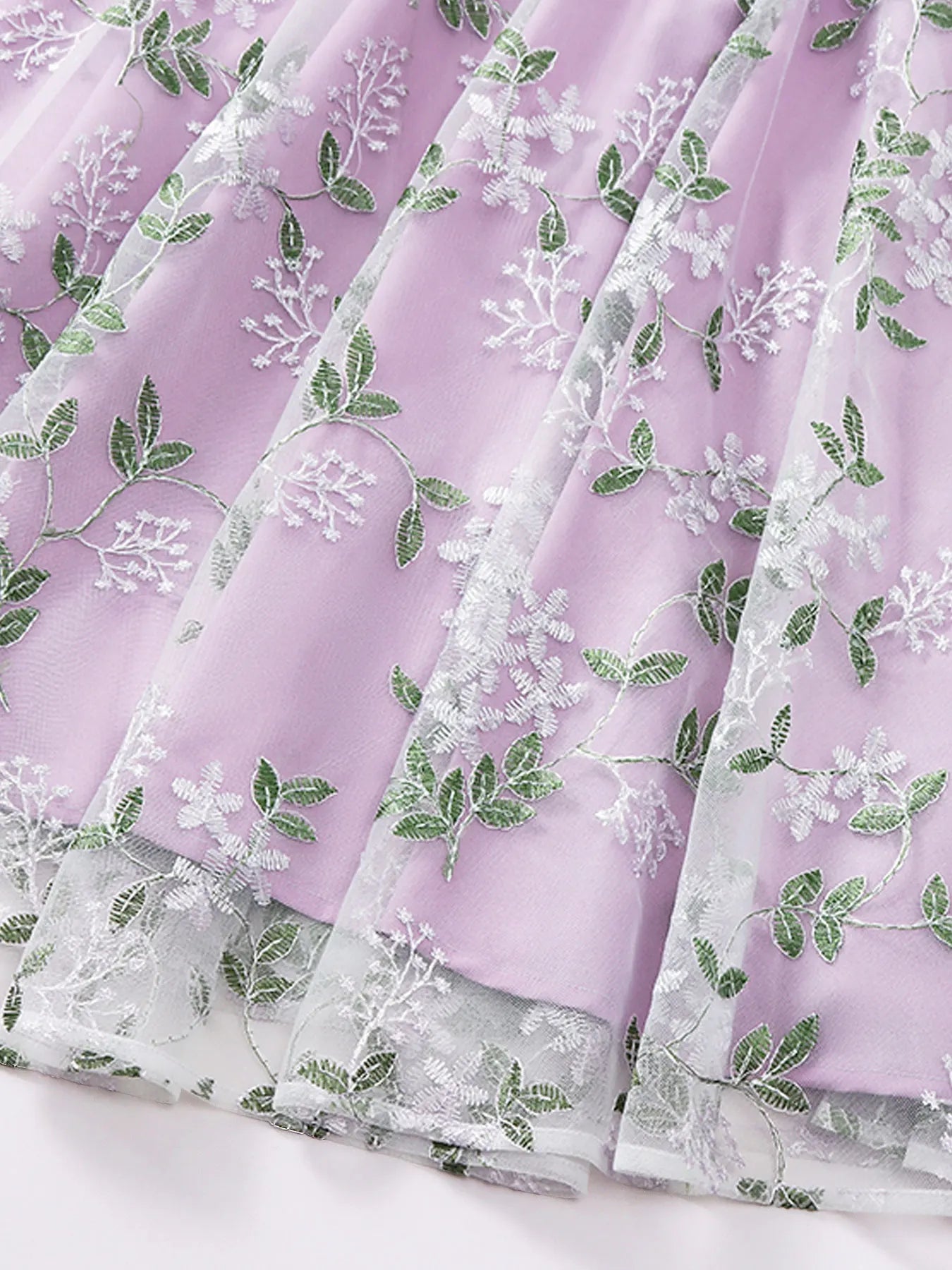 Embroidered Sheer Overlay Midi Dress with Tie Neck
