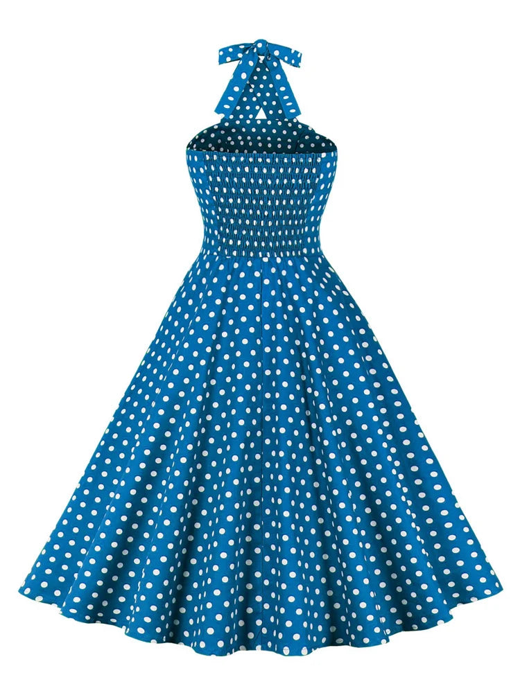 Cross Halter Polka Dot Midi Dress