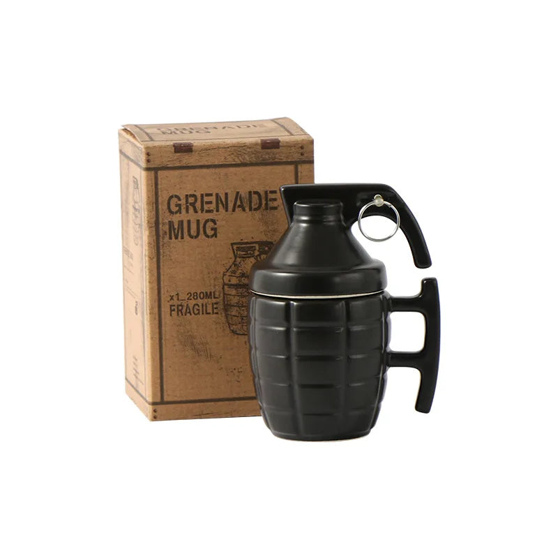 Retro Pop Art Ceramic Grenade Mug with Lid