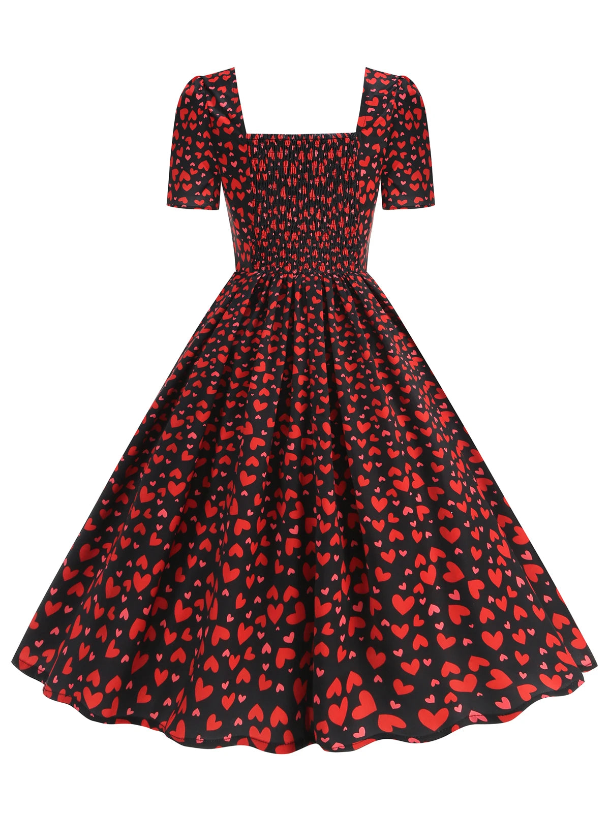 Heart Print Square Neck Fit & Flare Dress
